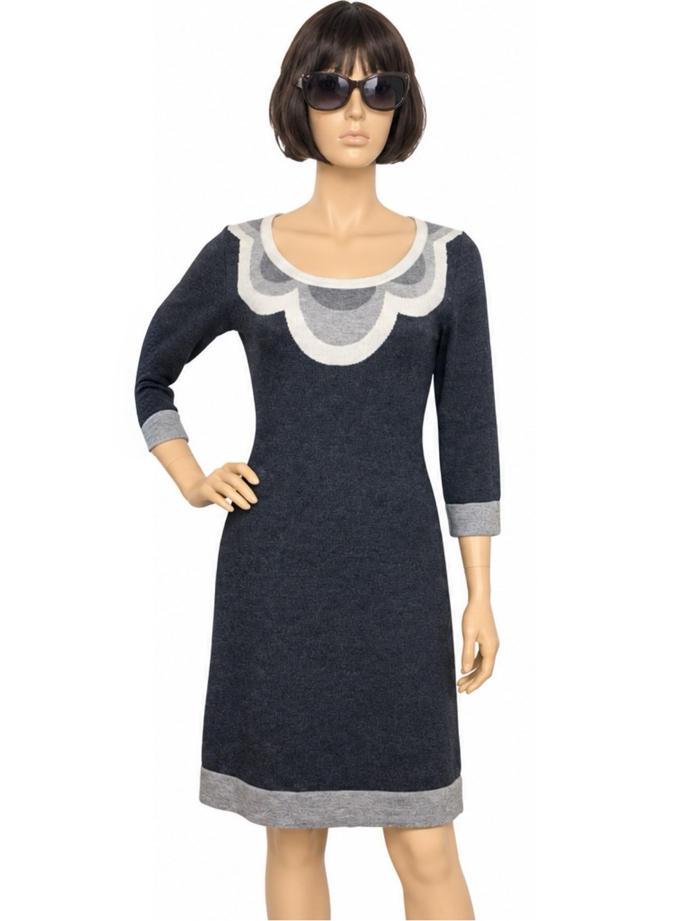 Boden Gray Size12 Cashmere Blend Sweater Dress ¾ Sleeves